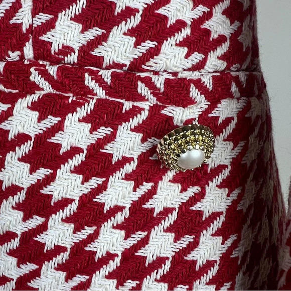 ZARA Luxury Ecru Red Collarless Long Sleeve Textured Houndstooth Jacket Size S - Picture 6 of 9